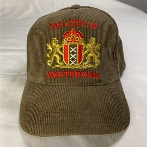 Embroidered Corduroy City Of Amsterdam Coat Of Arms Baseball Hat Adjustable NWT